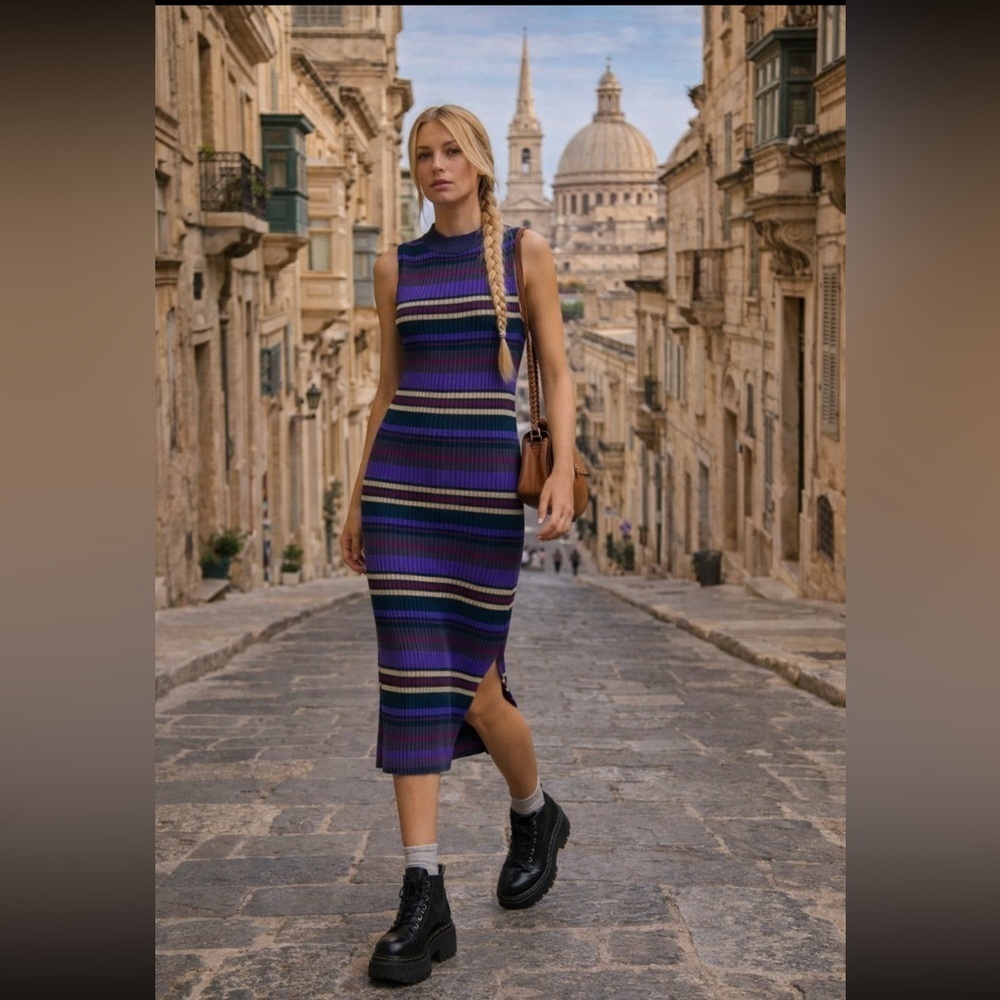 🍀RARE🍀 Anthropologie NWT Anne Ribbed MIDI Dress Size XSP.